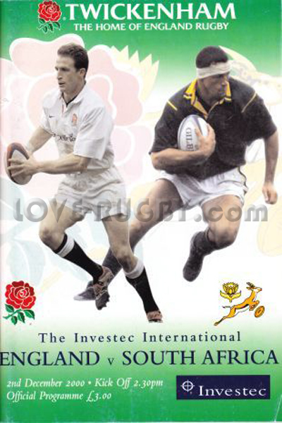 2000 England v South Africa  Rugby Programme